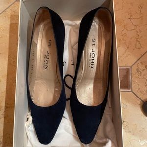 St John Navy Suede Pumps w/ Gold accented heel